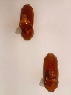 Set of 2 vintage wooden candle sconces
